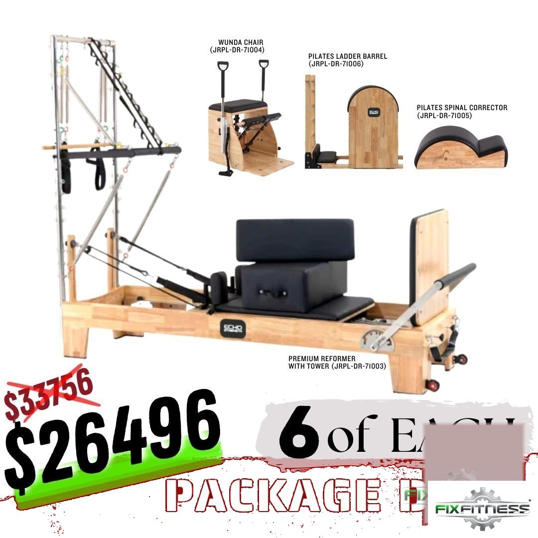 6 OF EACH Pilates Premium Reformer with Tower + Accessories Package new commercial pilates equipment for sale at Fix Fitness Bay Area