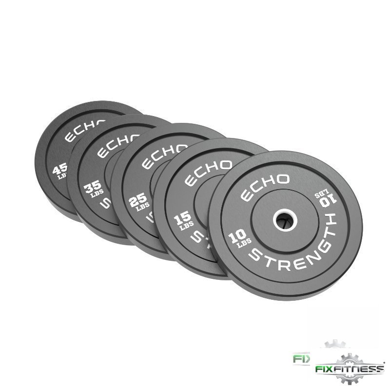 Black Bumper Plate Sets - 350LB Echo Strength Bumper Plates Set + Weight Tree Rack Combo new commercial weight plates for sale at Fix Fitness Bay Area
